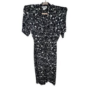 Vintage Jackie Bernard For Eklektic Black & White Floral Dress Size 4 Eighties